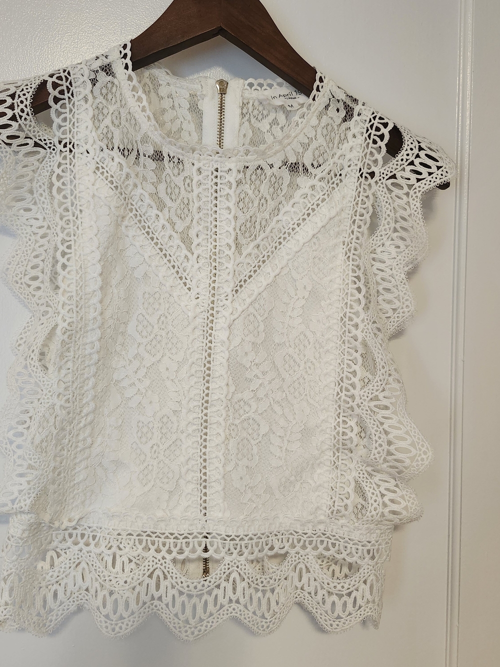 Cream Lace Crochet Ruffle-Trim Camisole